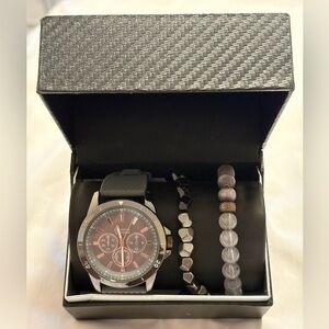 American Exchange Mens Analog Gray Strap Watch and 2 bracelets.